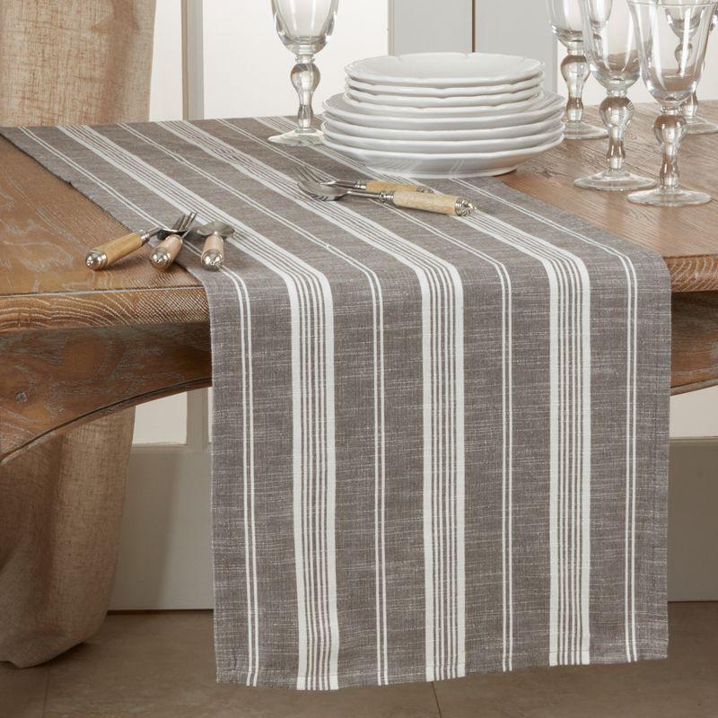 Rustic Taupe and Greige Cotton Striped Table Runner