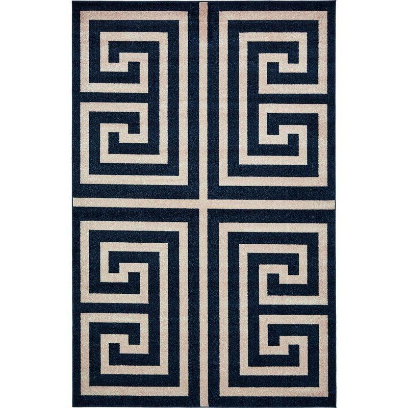 Unique Loom Athens Collection Area Rug - Greek Key (6' 1" x 9' Rectangle Navy Blue/Beige)