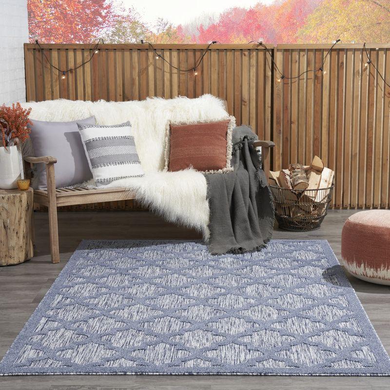 Nourison Easy Care Trellis Flatweave Indoor Outdoor Area Rug 5' x 7' Denim Blue
