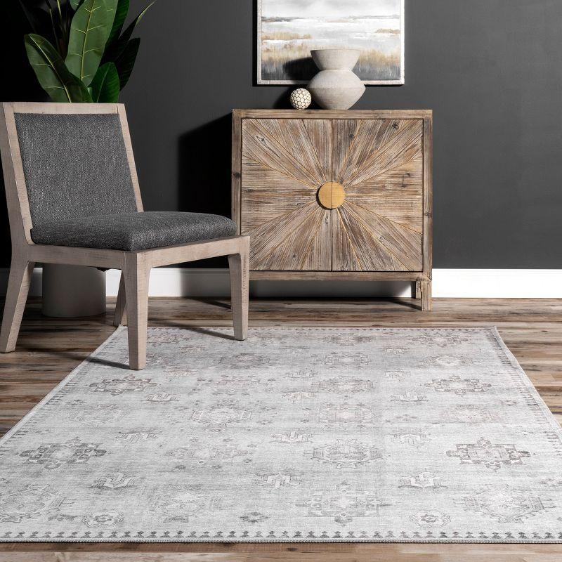 Light Grey Rectangular Synthetic Washable Area Rug