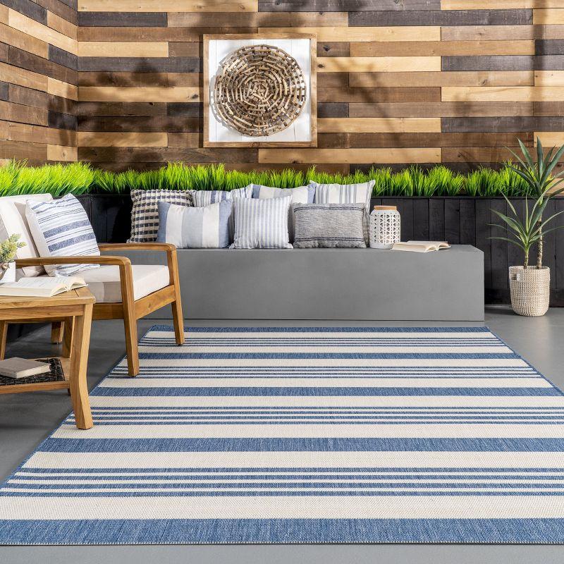 Nuloom Robin Striped 10x13 Indoor/Outdoor Area Rug for Living Room Patio Deck Front Porch Kitchen, Blue/Ivory