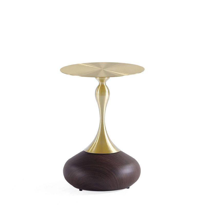 Manhattan Comfort Patchin Modern End Table with Round Metal Base and Gold Tabletop Brown Wood: Stainless Steel, No Assembly Required