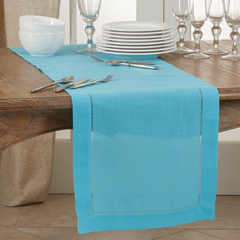 Turquoise Hemstitched Polyester Table Runner