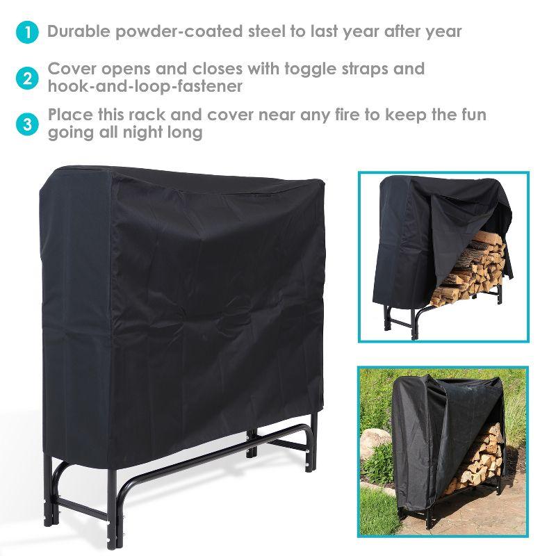 Sunnydaze Outdoor Heavy-Duty Steel Firewood Log Rack Holder and Weather-Resistant Polyester Log Rack Cover - 4' - Black