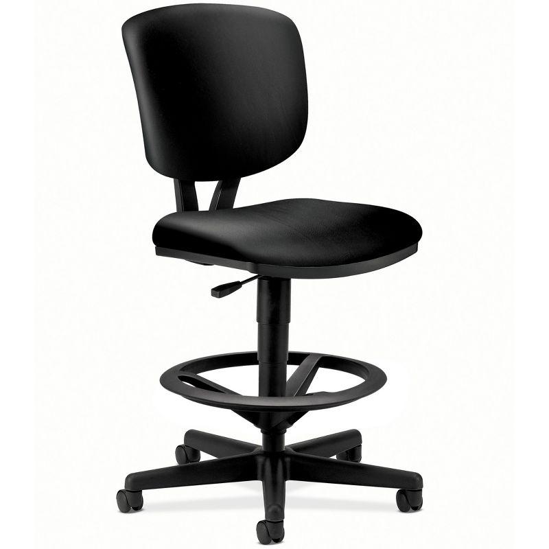 Black Leather Adjustable Task Stool with Casters