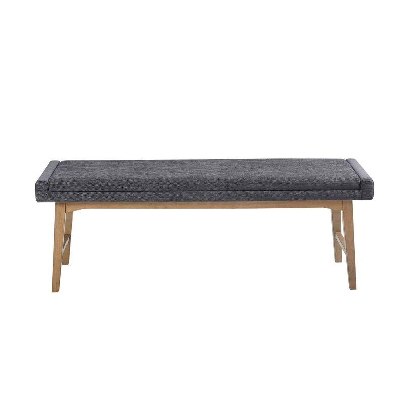 April Mid-Century Gray Upholstered Wood Frame Accent Bench