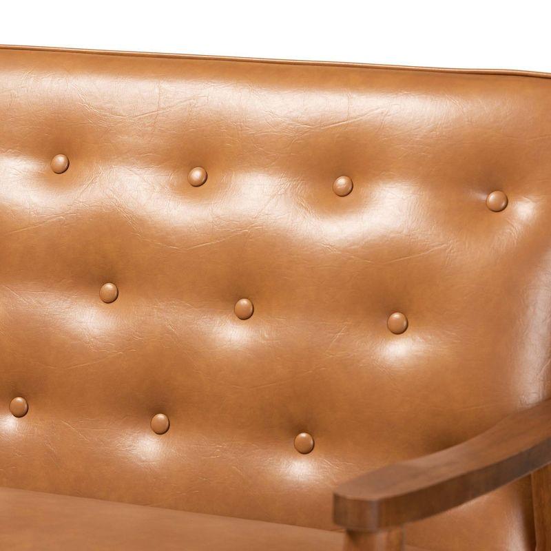 Sorrento Mid-Century Faux Leather Upholstered Wood Sofa Walnut/Brown - Baxton Studio: Tufted, 2-Seater Couch