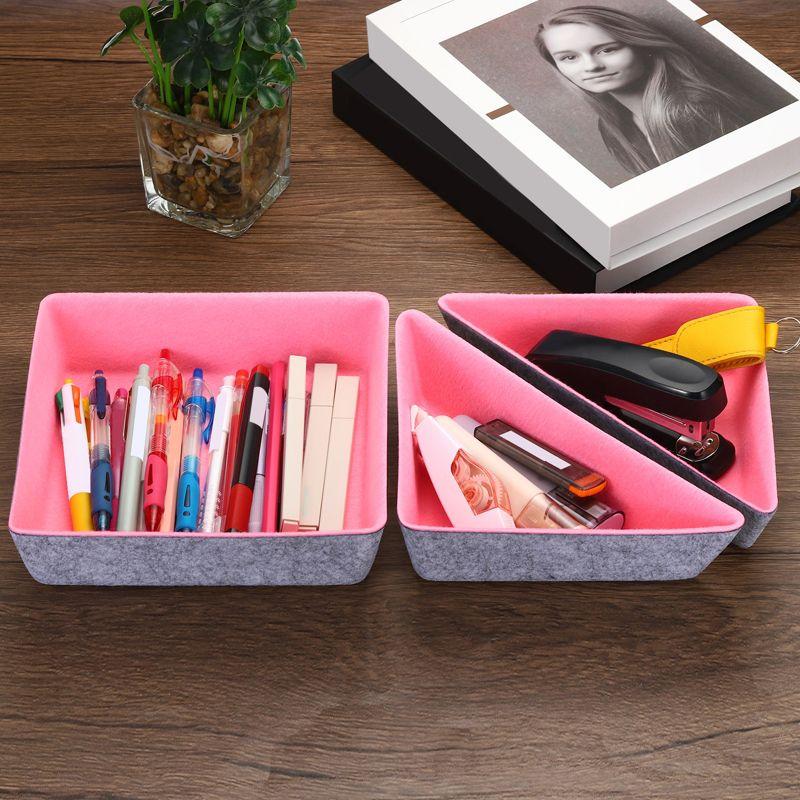 Unique Bargains Felt Square and Triangle Desk Drawer Organizers Tray 3 Pcs Gray/Pink