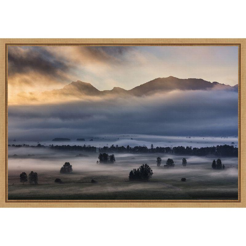 Autumn Morning Landscape Framed Canvas Print in Natural Polystyrene