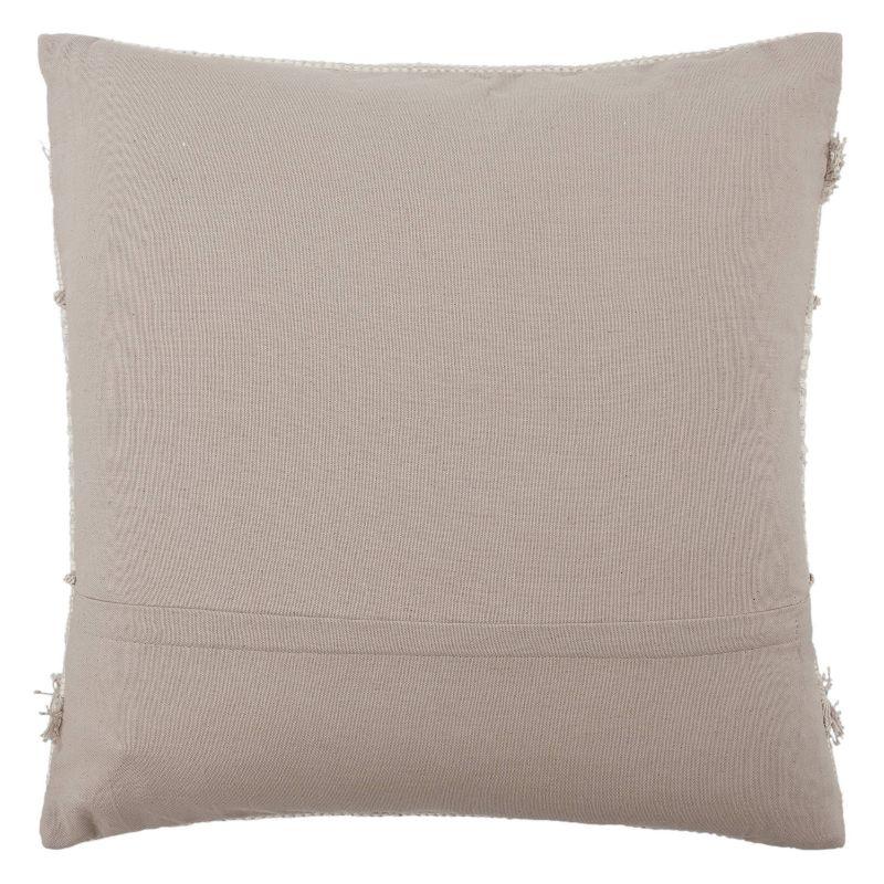 18" Square Light Gray and Ivory Embroidered Cotton Throw Pillow