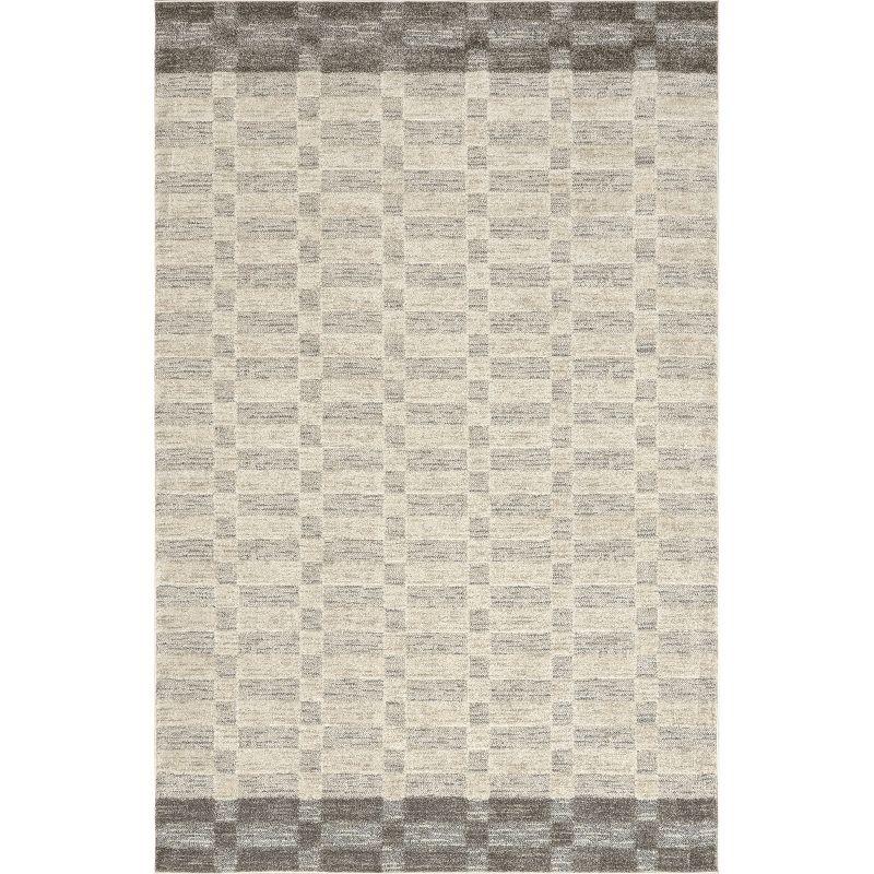 Beige and Gray Geometric Synthetic Area Rug