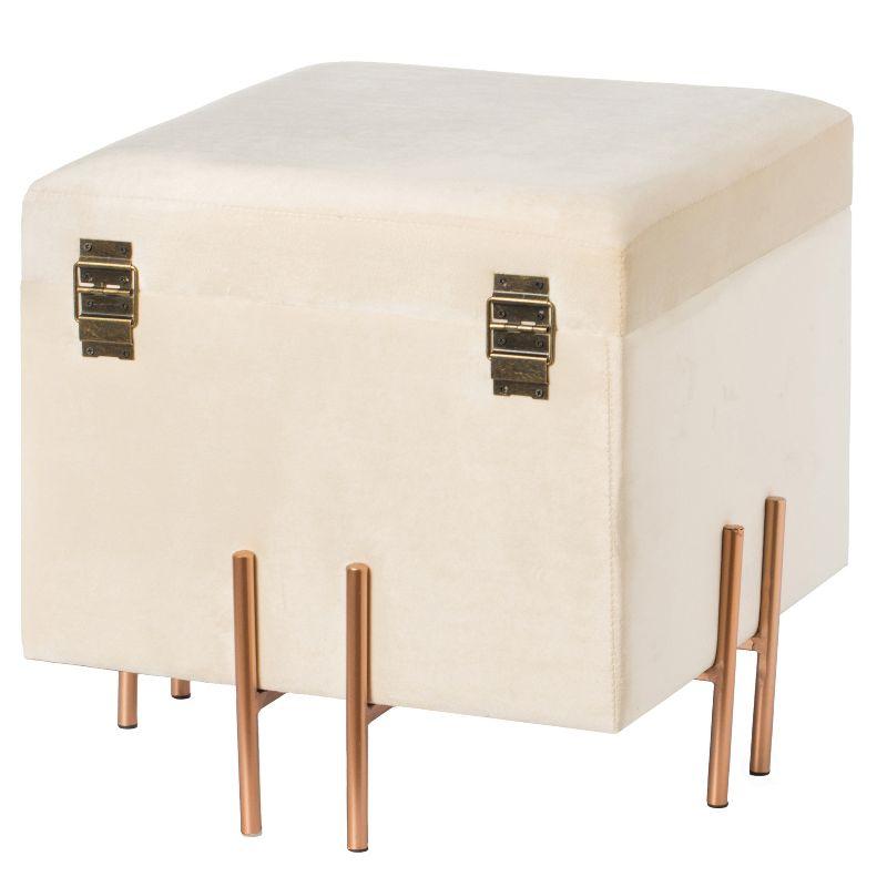 Fabulaxe Square Velvet Storage Ottoman with Gold Legs