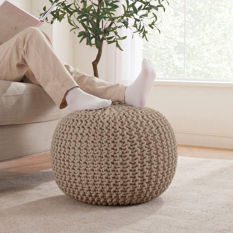 Ornavo Home Cotton Classic Braid Pouf Ottoman - 15" x 18.5" - White