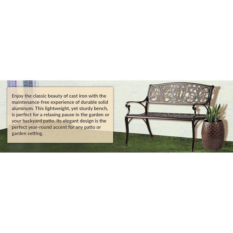 Balkene Home Decatur Outdoor Cast Aluminum Patio Bench Heavy Duty Rust Free Aluminum Construction - Antique Bronze Finish