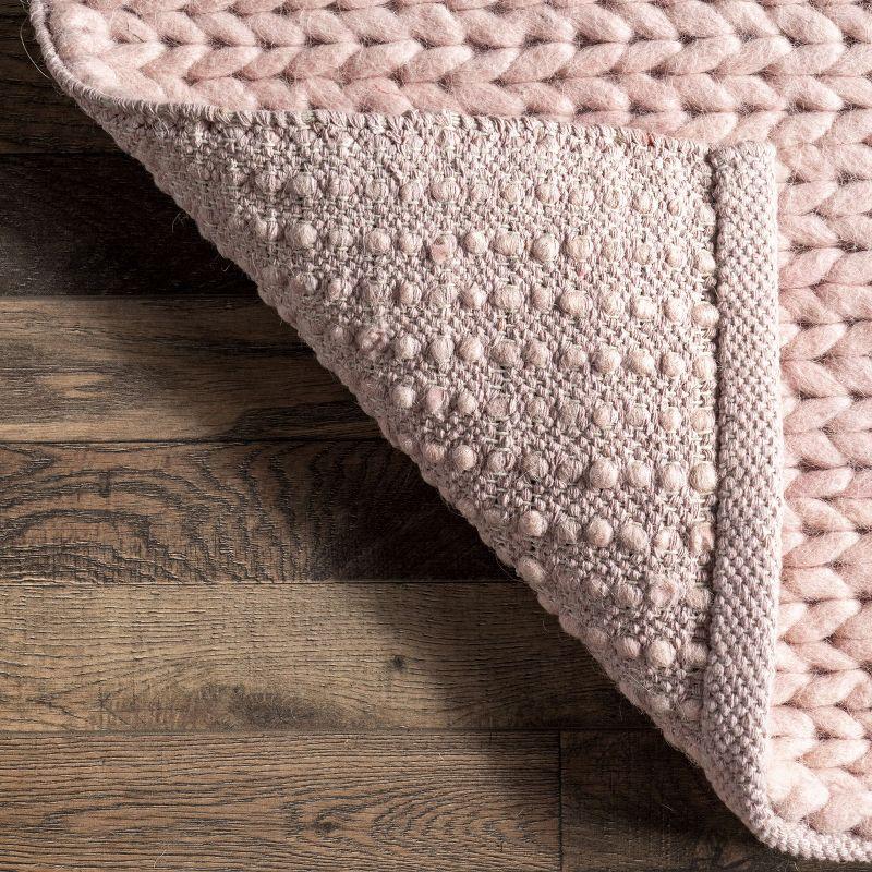 Nuloom 4x6 Penelope Wool Braided Handmade Indoor Area Rug, Pink, Solid Rustic Farmhouse Style, For Bedroom, Living Room, Hallway, Entryway