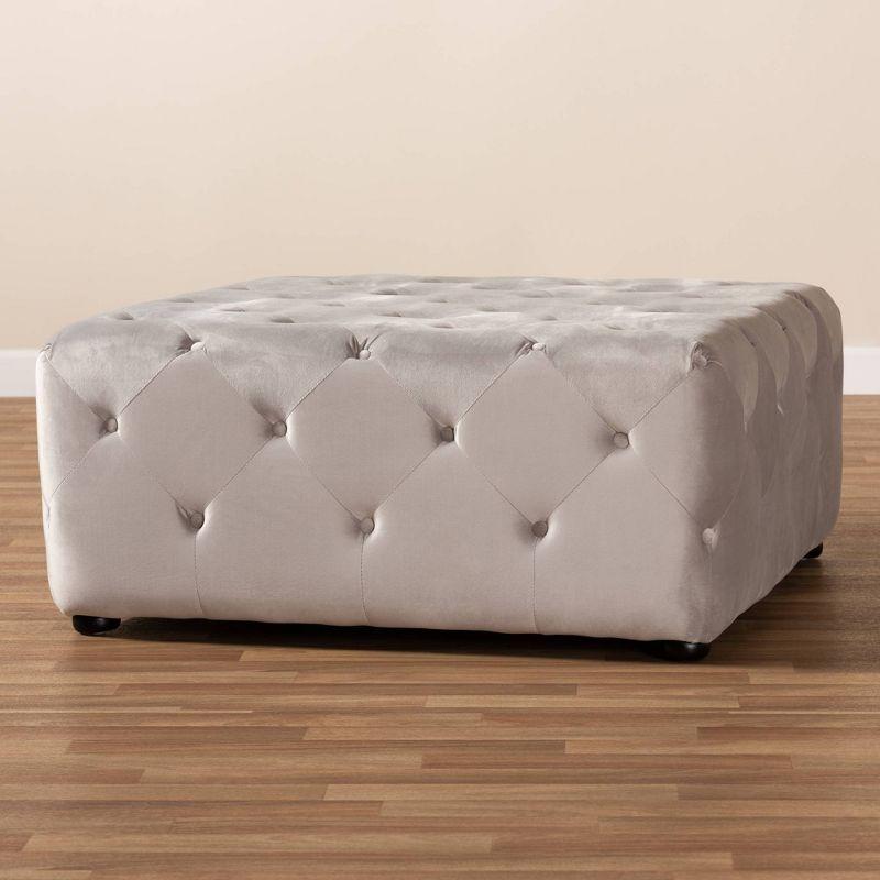 Slate Gray Velvet Button Tufted Cocktail Ottoman