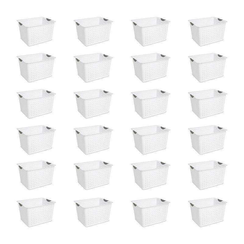 Sterilite Deep Ultra Basket, Closet Organizer Bin, Cabinets, Pantry, Shelving and Countertop Space Open Container, White, 24-Pack
