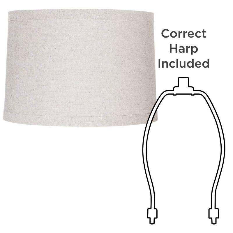 Springcrest Natural Linen Medium Drum Lamp Shade 15" Top x 16" Bottom x 11" High (Spider) Replacement with Harp and Finial