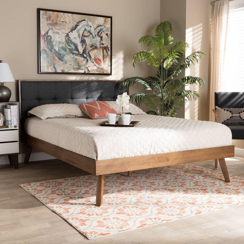 Full Alke Fabric Upholstered Platform Bed with Headboard Dark Gray/Walnut - Baxton Studio: Chic Retro Design, No Box Spring Required