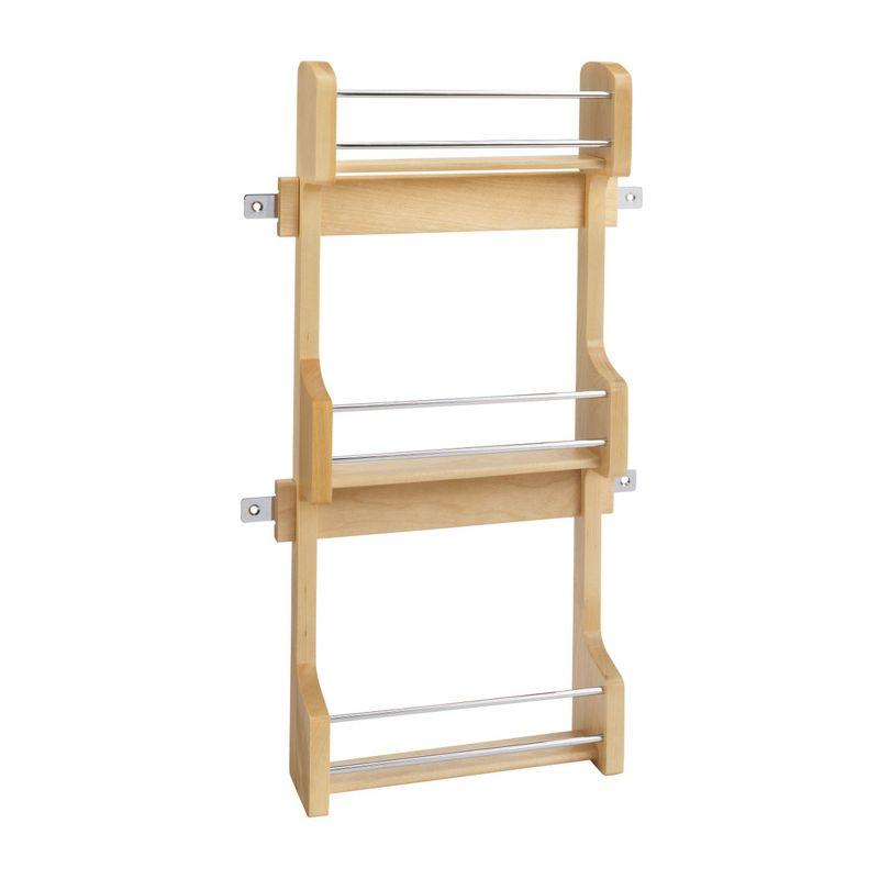 Rev-A-Shelf 15" 3 Tiered Pull Out Shelf Organizer for Kitchen Cabinets, Pantry Storage Spice Seasoning Rack, Door/ Wall Mounted, Maple Wood, 4SR-15