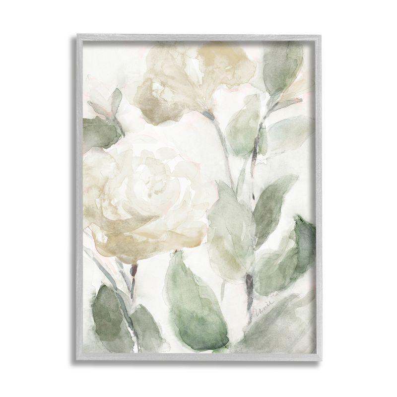 Soft Edge White Roses Abstract Canvas Print with Gray Frame