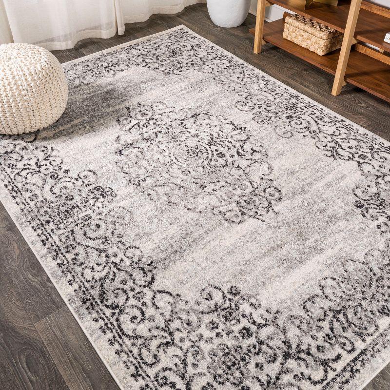 5'x8' Minori Filigree Medallion Area Rug, Dark Gray/Cream - JONATHAN Y