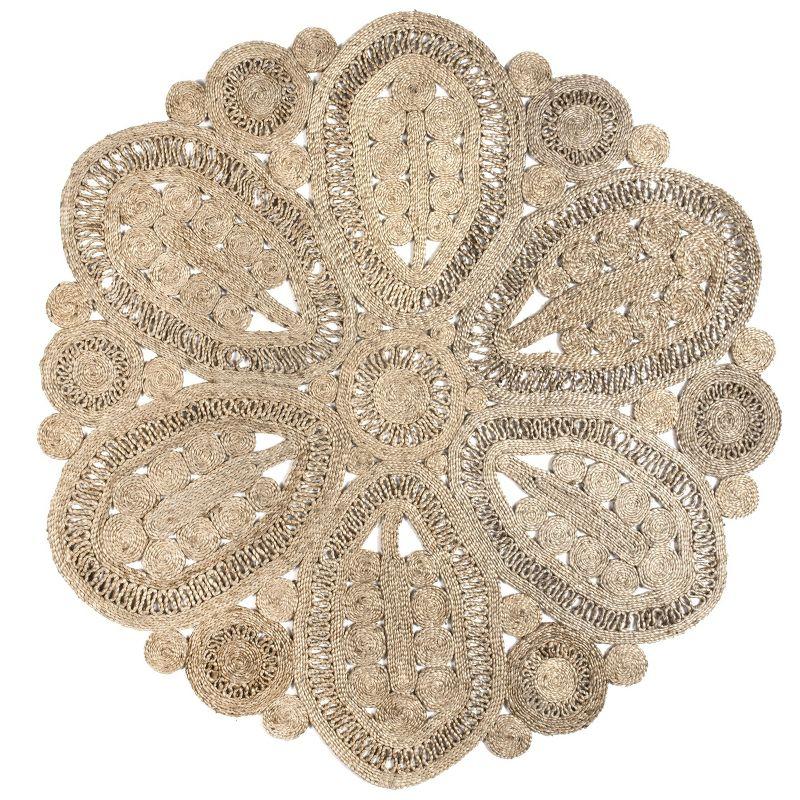 Natural Floral Braided Jute Round Area Rug