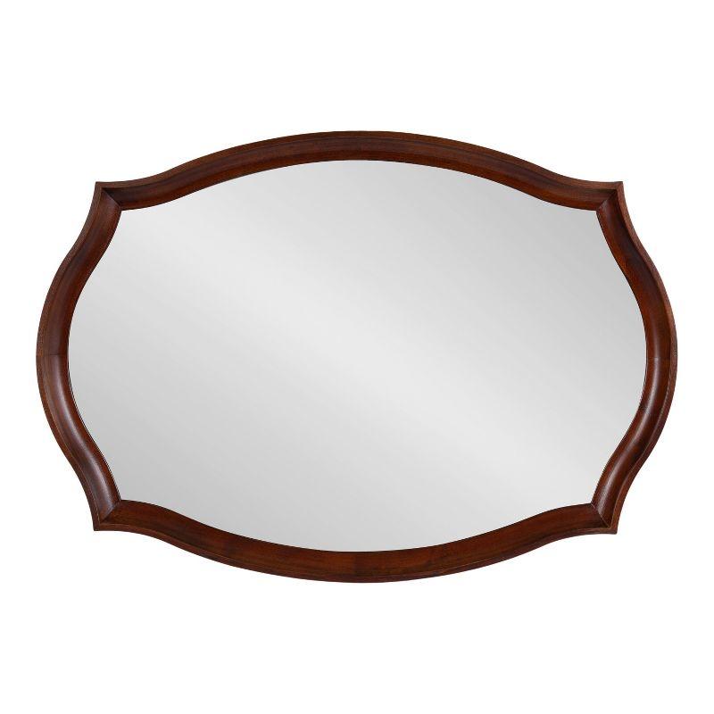 Walnut Brown Scalloped Oval Wood Bathroom Vanity Mirror