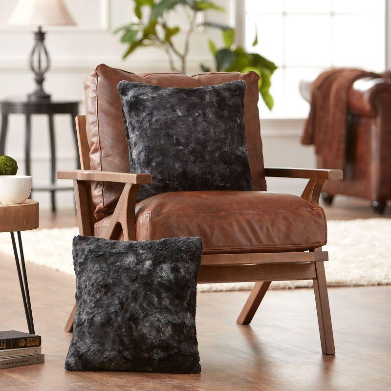 Luxurious Black Faux Fur 18" Square Pillow Covers - Set of 2