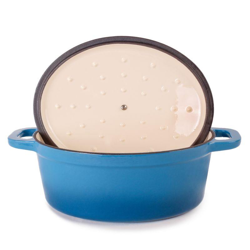 BergHOFF Neo Cast Iron 4Pc Set, Fry Pan 10", Square Grill Pan 11", & 5qt. Covered Dutch Oven, Blue