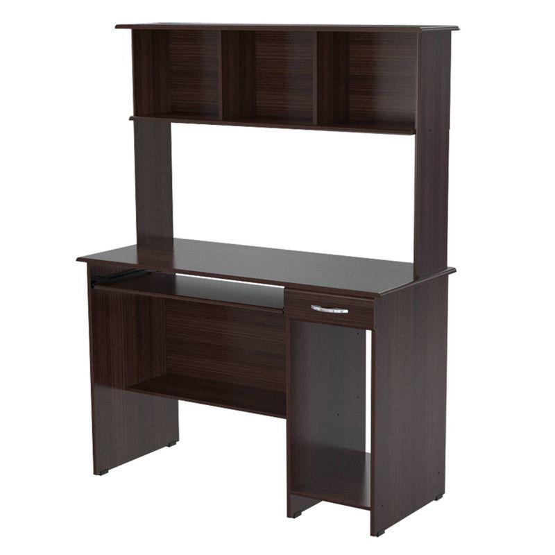 Espresso Wood Computer Desk with Hutch and Drawer