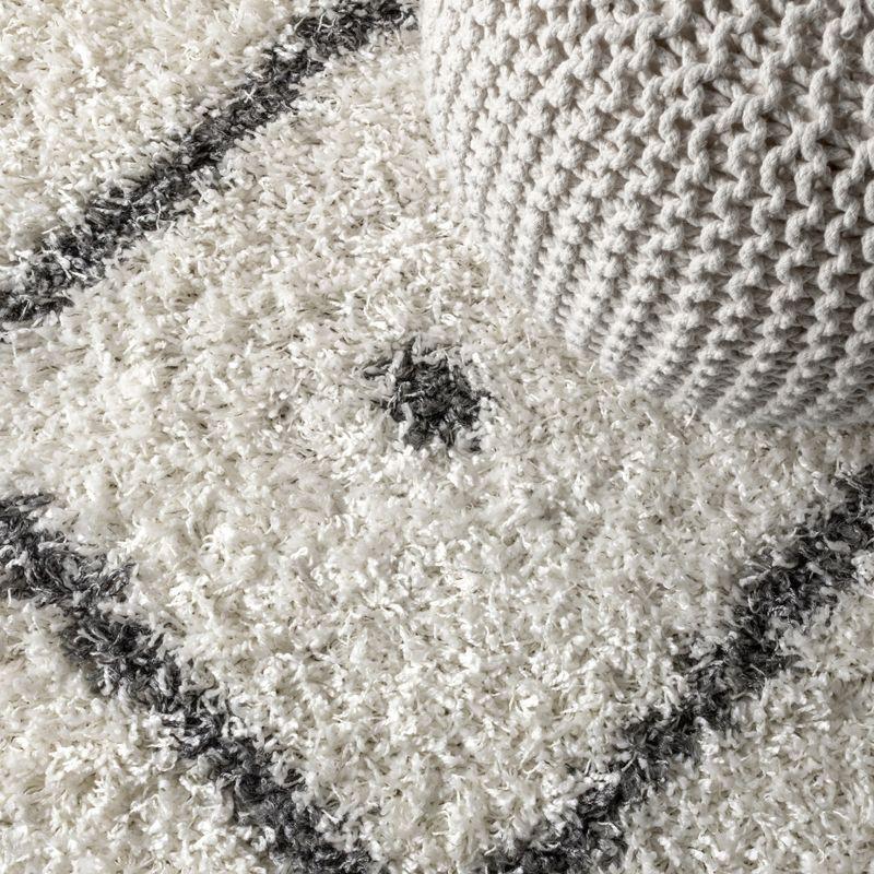3'x5' Mercer Shag Plush Tassel Moroccan Diamond Area Rug, Cream/Grey - JONATHAN Y