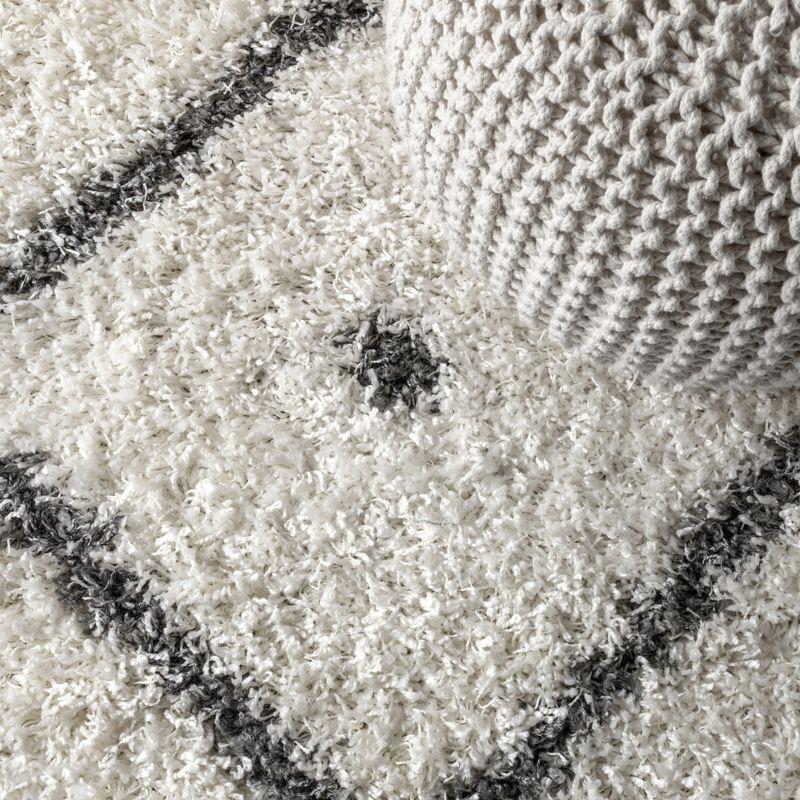 Cream and Grey Diamond Shag Synthetic Area Rug 3x5