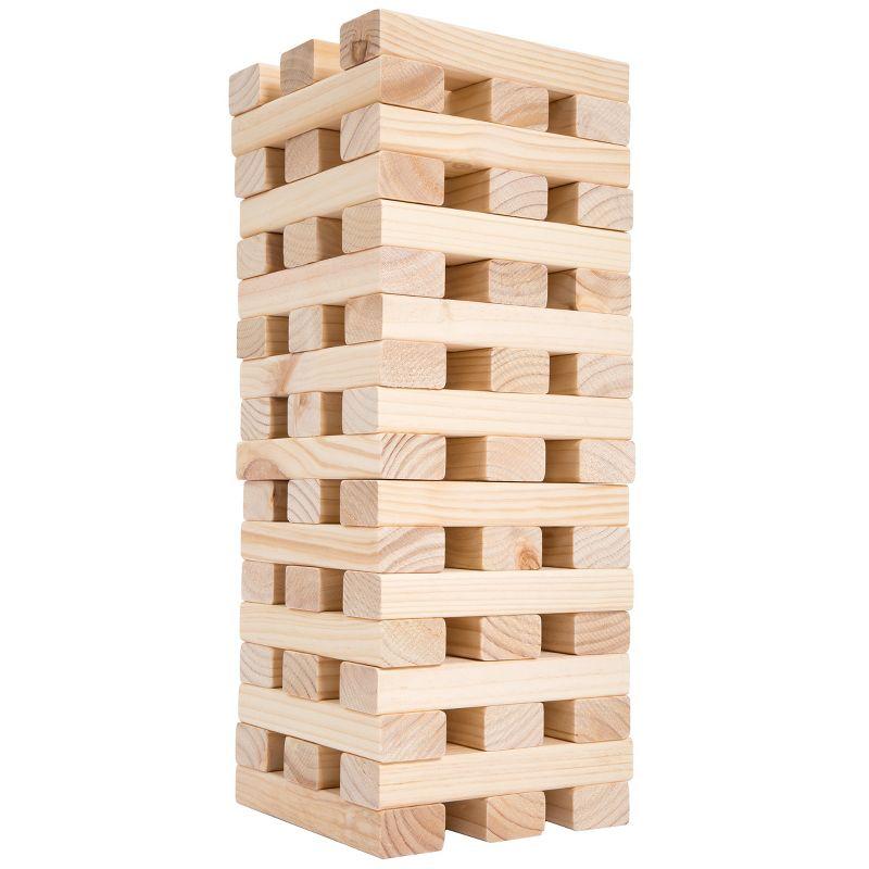 Toy Time Nontraditional 54 Piece Giant Wooden Blocks Outdoor Tower Stacking Game with Carry Case