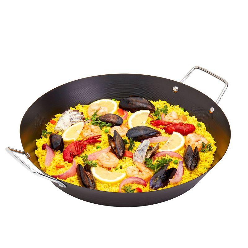 Infuse 15" Black Carbon Steel Paella Pan with Riveted Handles