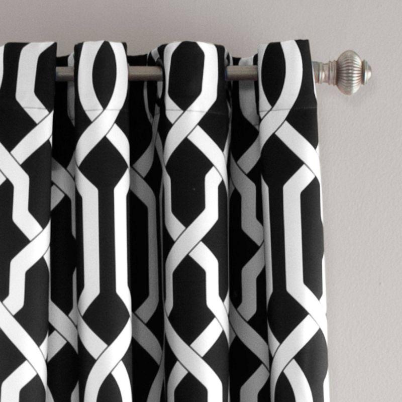 Black Trellis Polyester Room Darkening Curtain Panels with Grommets