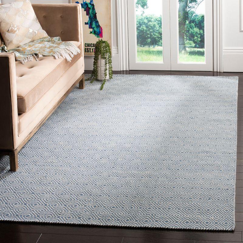 Coastal Charm Handwoven Blue & Ivory Wool Diamond Rug - 8' x 10'