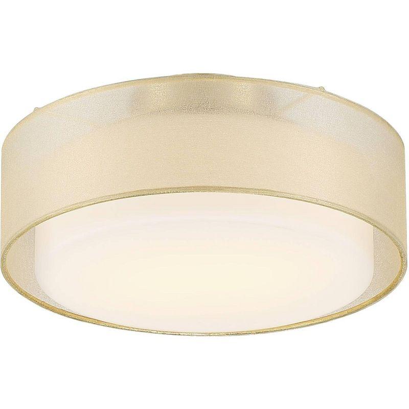 Possini Euro Design Ceiling Light Semi Flush Mount Fixture 12 1/2" Wide Plated Gold 2-Light Sheer Fabric Outer Opal White Glass Drum Shade for Bedroom