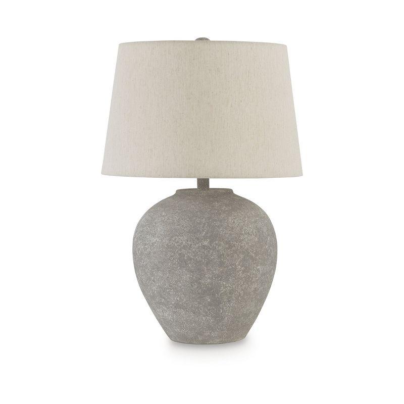 Distressed Gray Paper Composite Table Lamp with Drum Shade