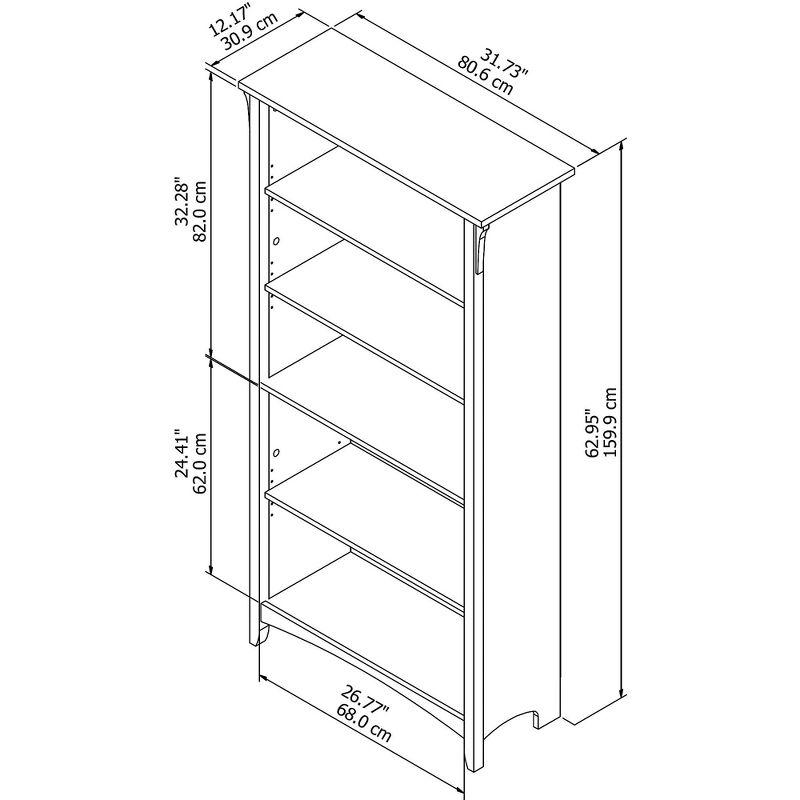 Adjustable Antique White Wood 5-Shelf Bookshelf, 63''