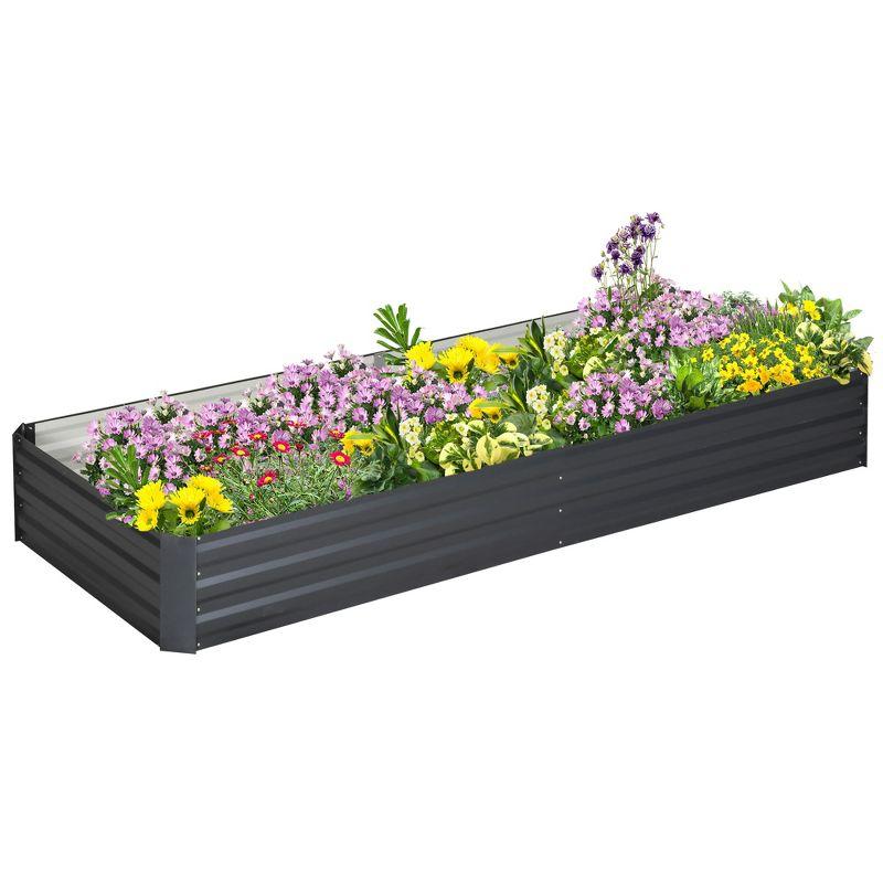 Outsunny Gray Galvanized Metal Raised Garden Bed for Outdoor Plants