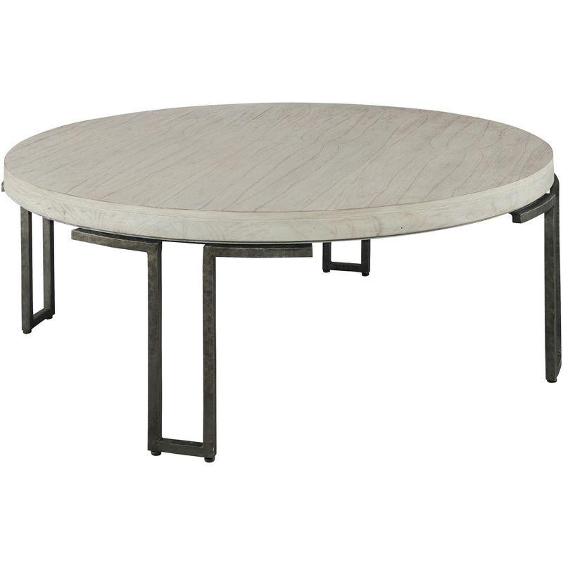 Beige and Black Round Wood Coffee Table with Storage