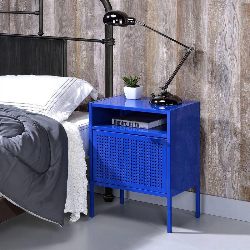 Gemma Contemporary Blue Metal Nightstand with USB Port