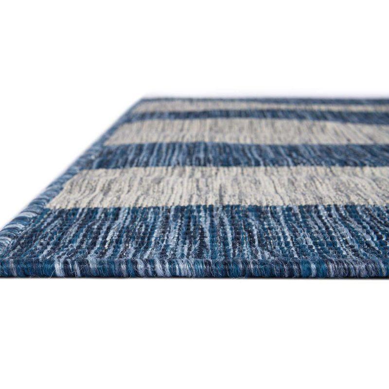 Blue and White Striped Outdoor Synthetic Rug, 9' x 12'