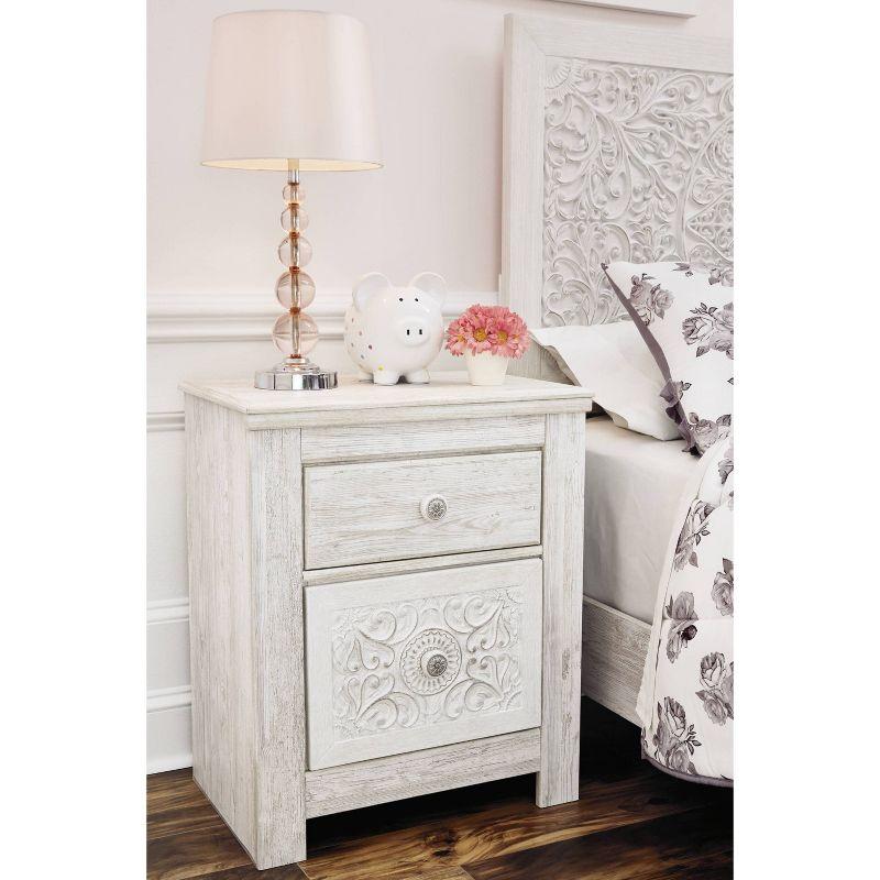 Paxberry Two Drawer Nightstand White Wash - Signature Design by Ashley: Traditional Style, USB Port, Storage Function