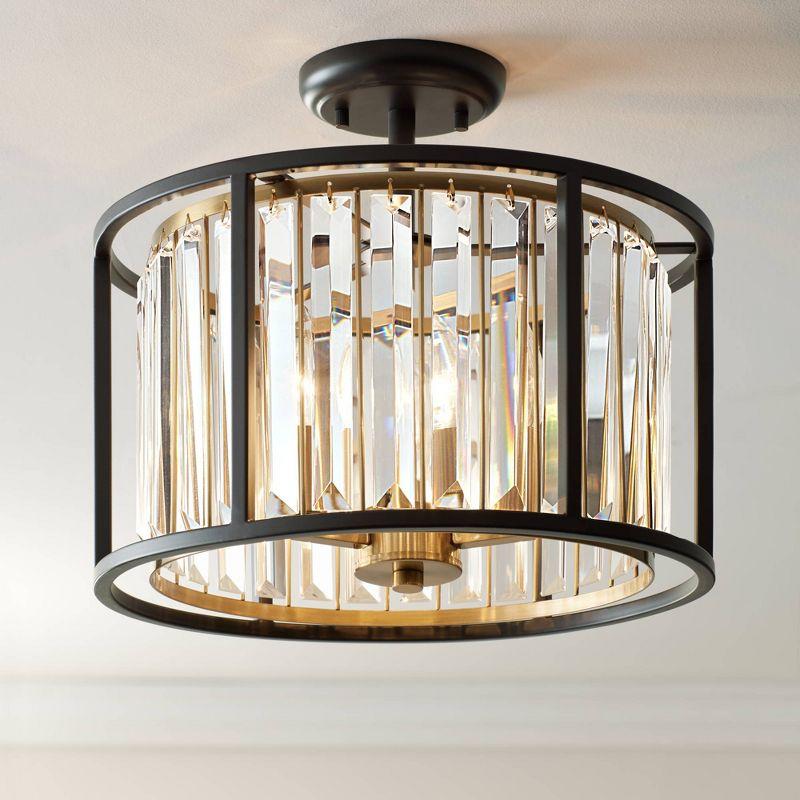 Bronze Brass Crystal Drum Semi Flush Mount Ceiling Light