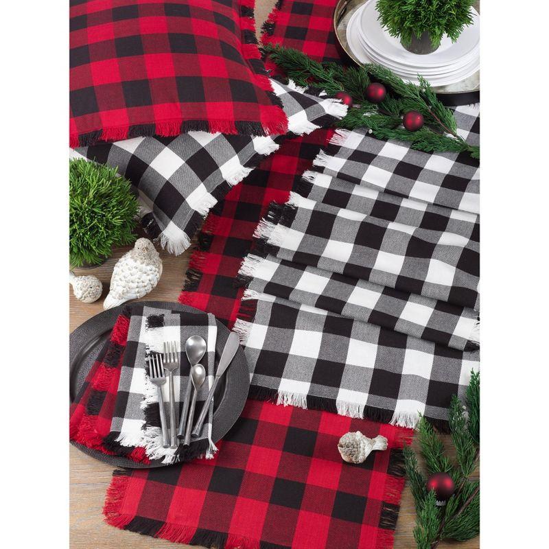 Black and White Buffalo Plaid Cotton Napkins with Fringe, Set of 4