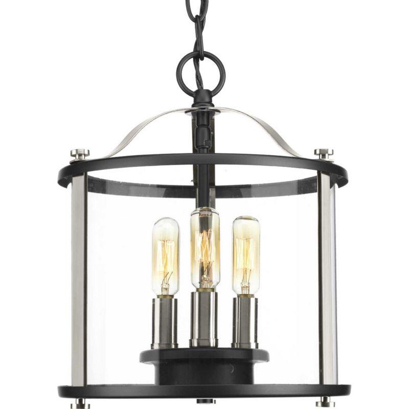 Progress Lighting, Squire Collection, 3-Light Semi-Flush Lantern, Black Finish, Clear Glass Shade