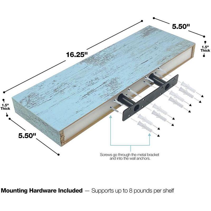 2 Pack 16 Inch Sorbus Coastal Rectangle Floating Shelves - for Home Décor to Display Trophies, Books, Frames, and more (Rustic Blue Gray)