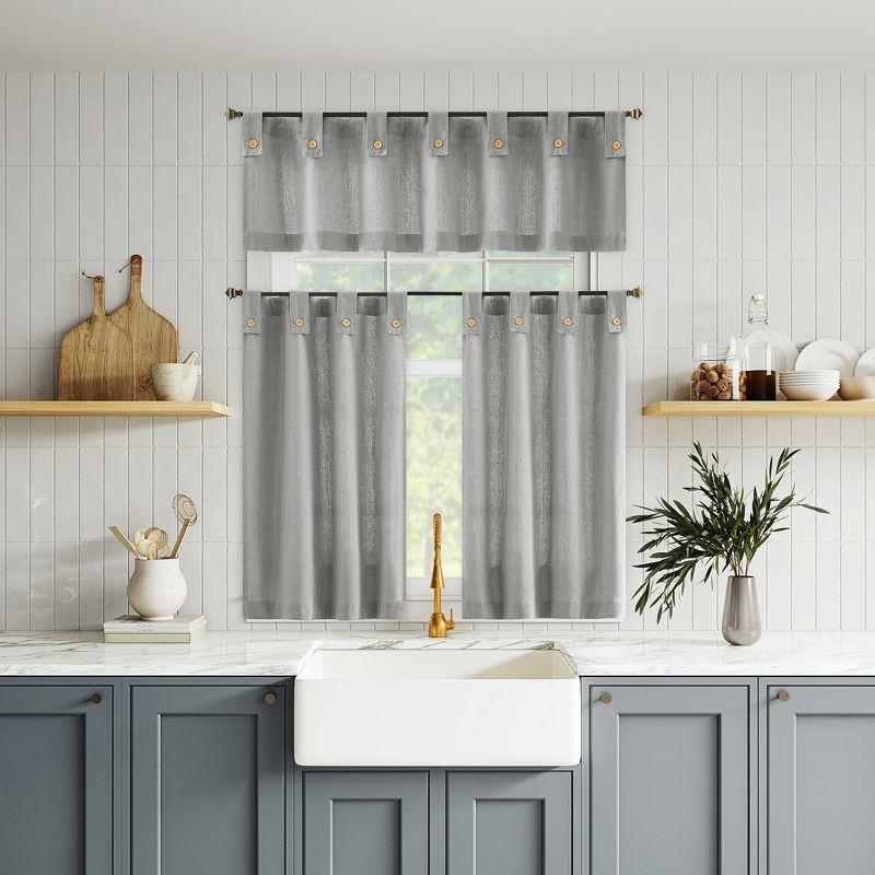 2pc 54"x36" Archaeo Light Filtering Cotton Blend Button Tab Top Cafe Curtain Panel Pair Gray